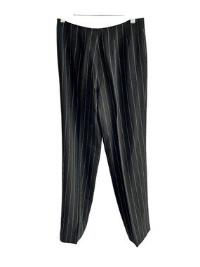 Worldly Things Pinstriped Wool Pants Womens Sz 12 Black & White Striped Trousers